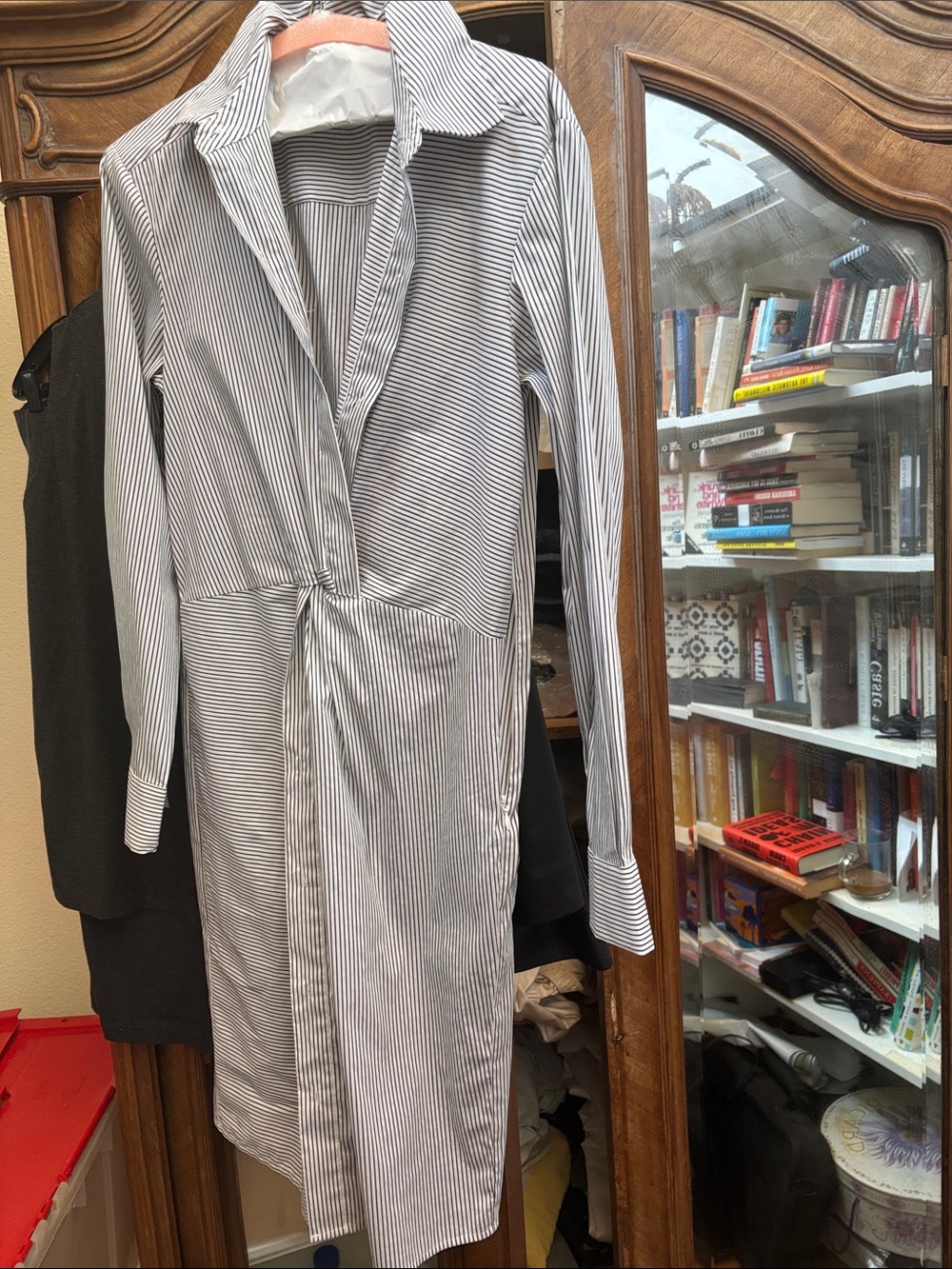 Striped Button-Front  Shirtdress in White and Black